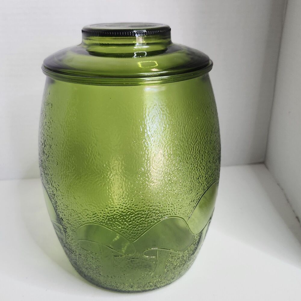 Vintage Bartlett Collins 70s Mushroom Green Glass Retro Canister with Lid - Picture 4 of 8